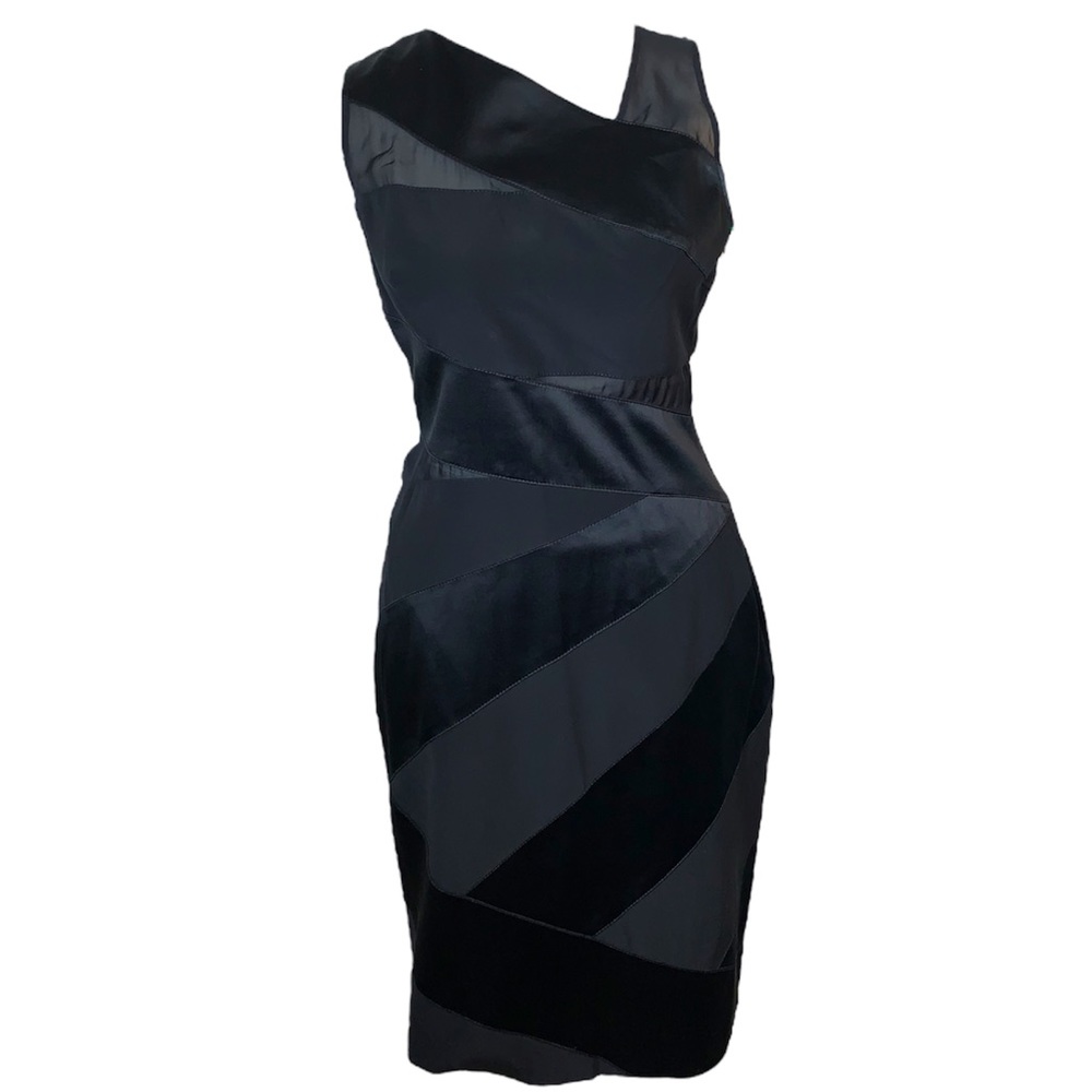 Karen Millen Silk Asymmetrical Black Sheath Dress Size 6